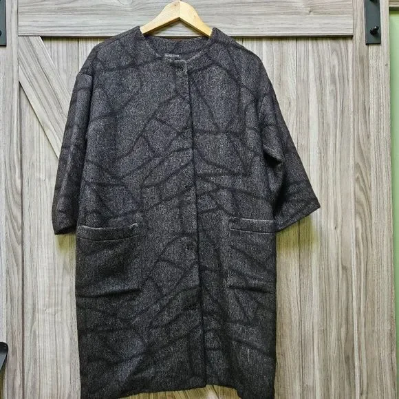 Eileen Fisher Petite Wool Alpaca Blend Coat Black/Gray